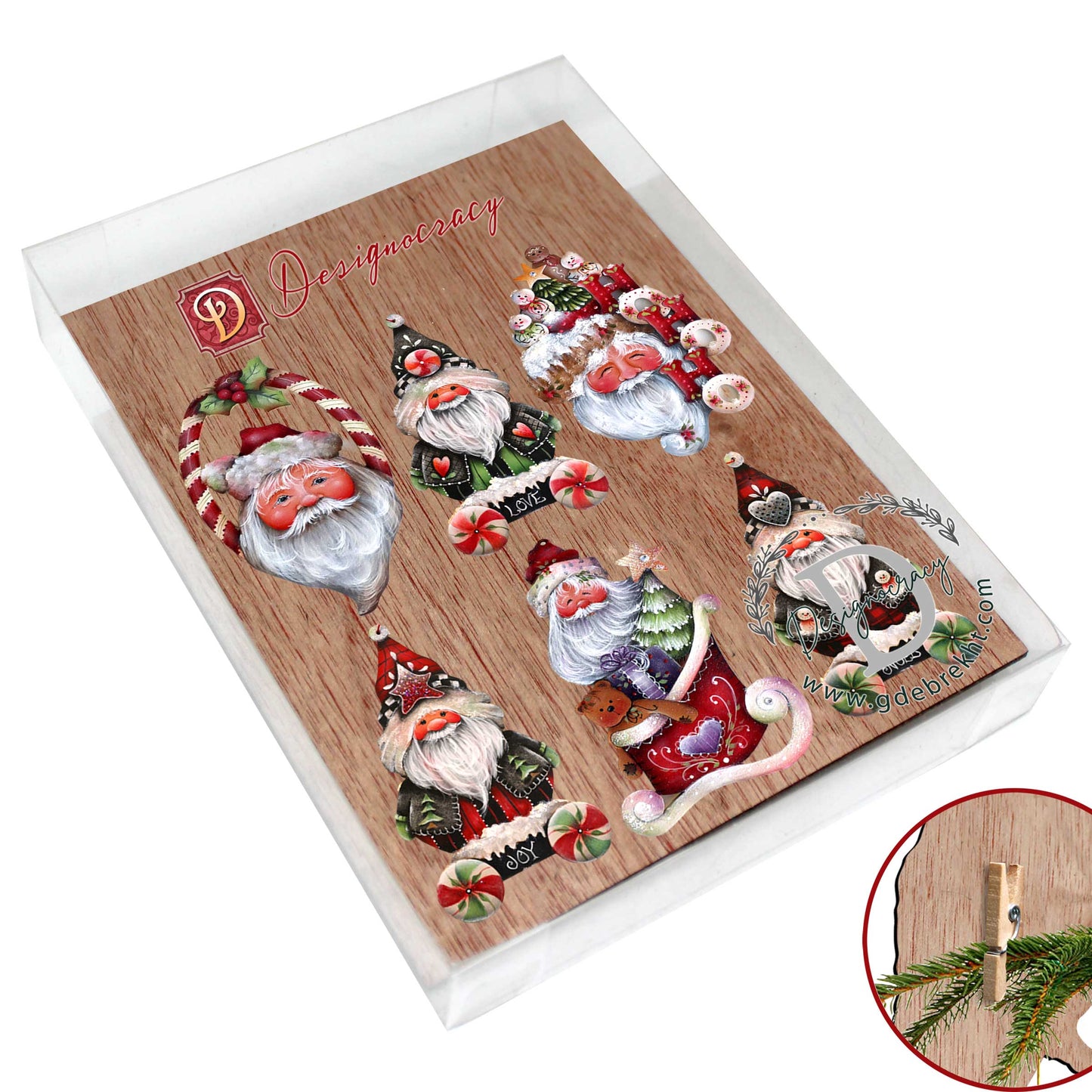 Magical Baby Santa Decorative Wooden Clip-on Ornaments Set of 6 by Jamie Mills-Price - Christmas Santa Snowman Decor - 8090051C-MP-S6