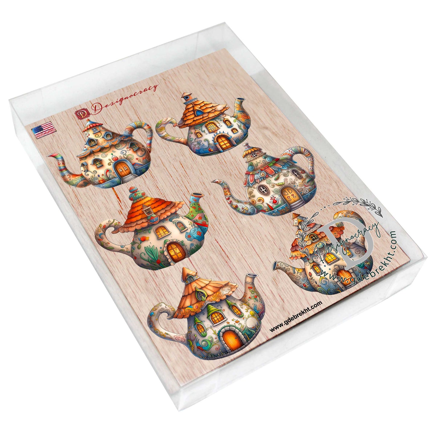 Teapots Decorative Wooden Magnets Set of 6 by G. Debrekht - Love Family Decor - 8090072G-S6
