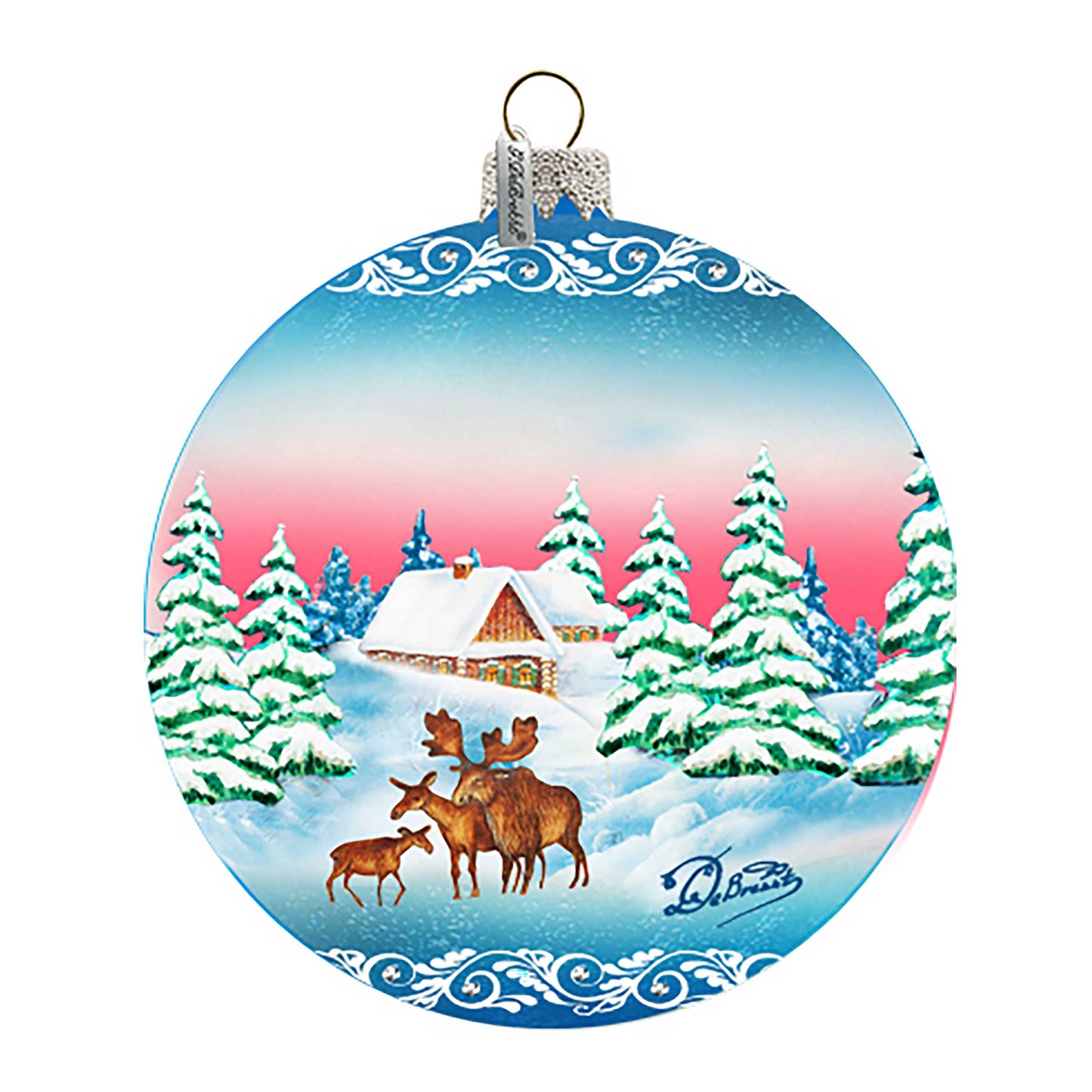 Winter Moose Family Ball Glass Ornament by G. DeBrekht - Wildlife Holiday Decor - 73115