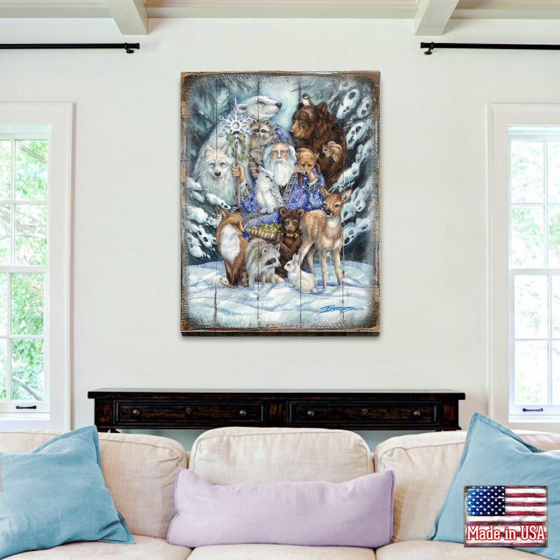 Gather in Peace Father Winter Animals Wooden Wall Art by J. Bergsma - Nature Wildlife Decor  - 8592968BP-JB