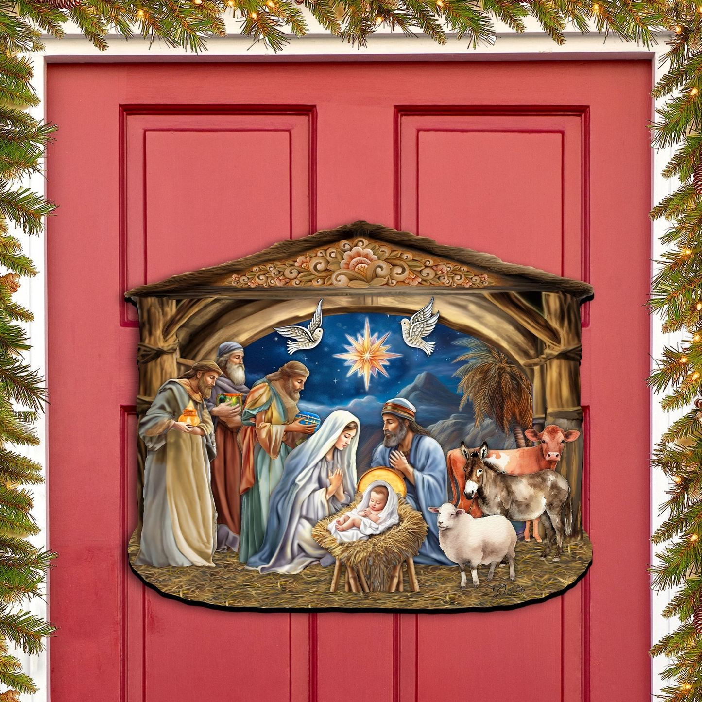 The Birth of Jesus Nativity Scene Holiday Door Decor by G. Debrekht - Nativity Holiday Decor - 8652761H