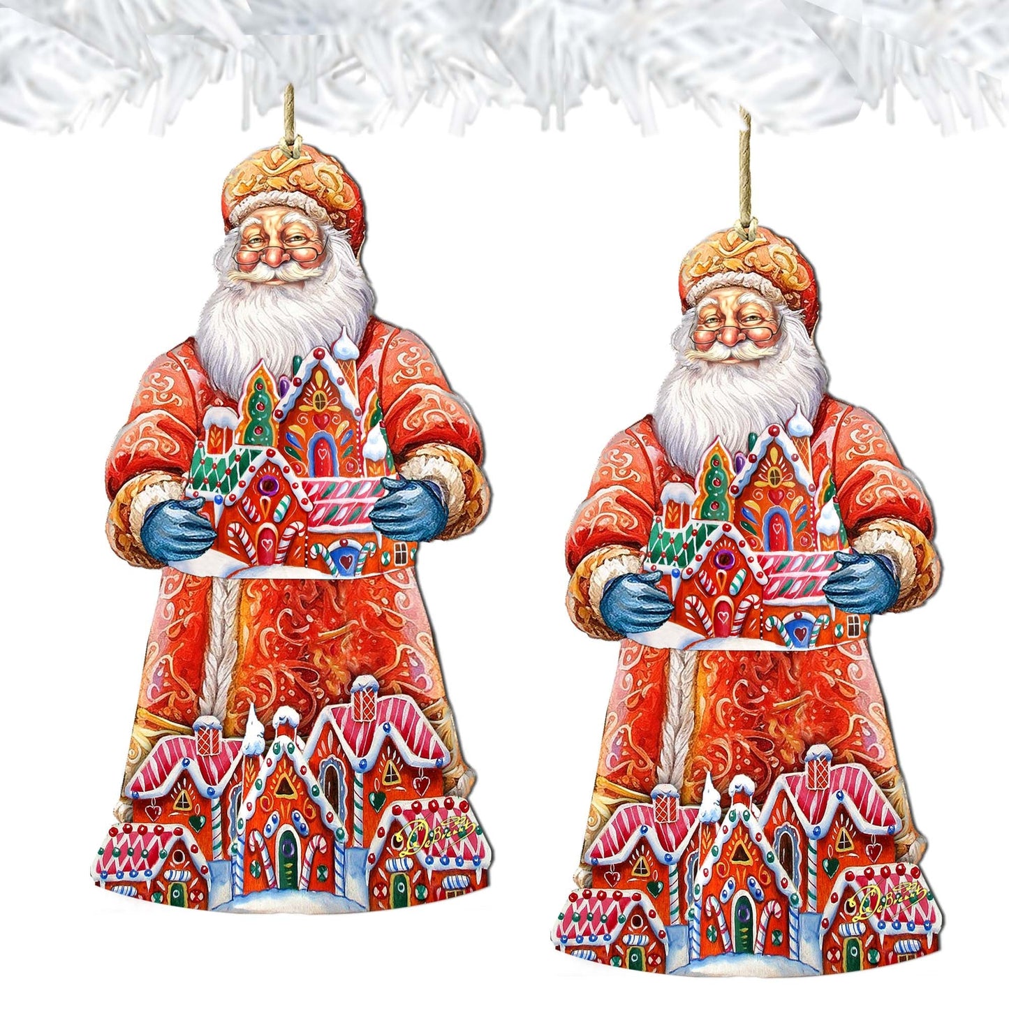 Santa and the Gingerbread House Wooden Ornaments by G. Debrekht - Christmas Santa Snowman Decor - 8691404