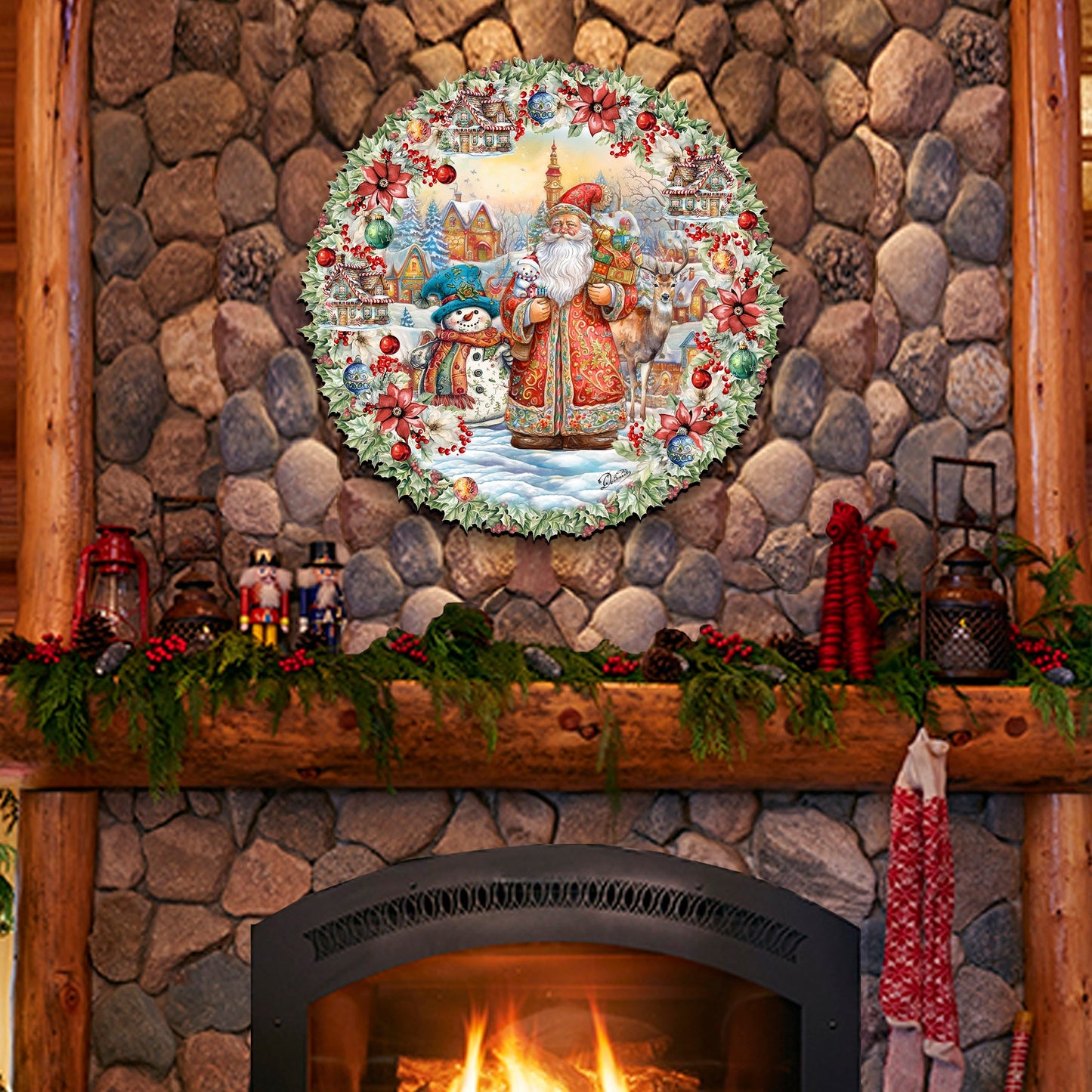 Merry Christmas Wreath Holiday Door Decor by G. Debrekht - Christmas Santa Snowman Decor - 8611069H