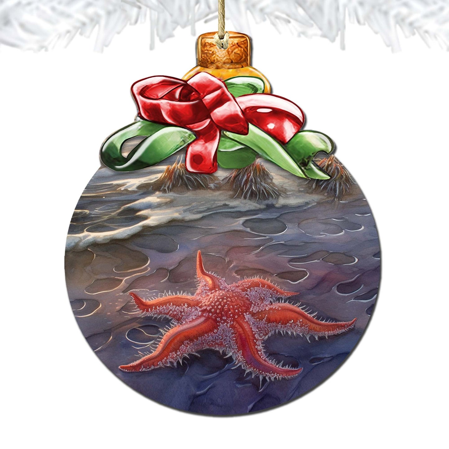 Red Sunflower Sea Star Wooden Ornaments by G.Debrekht - Wildlife Holiday Decor - 870019