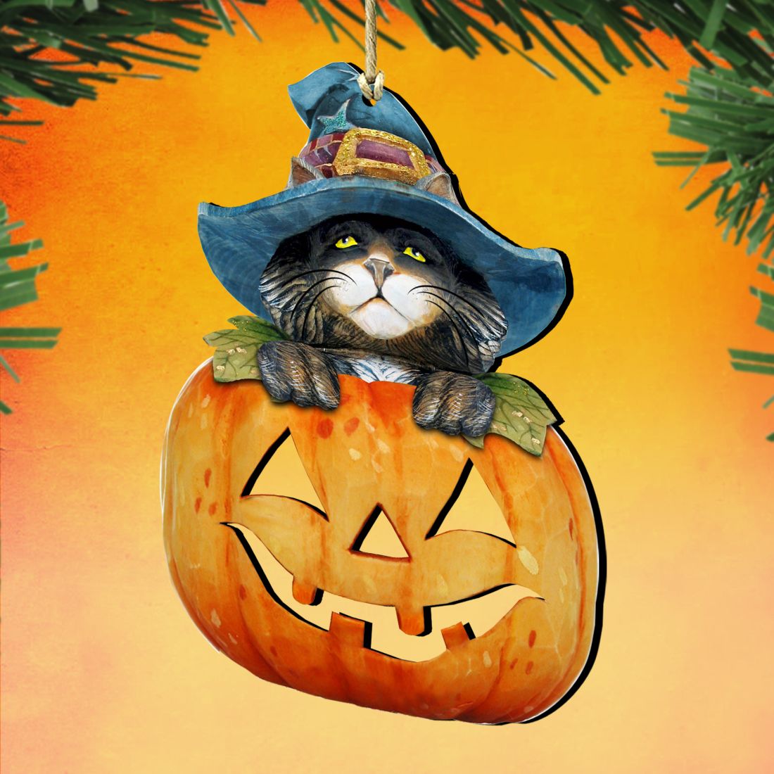 Halloween Cat Pumpkin Wooden Ornaments Fall by G. DeBrekht - Thanksgiving Halloween Decor - 8158416