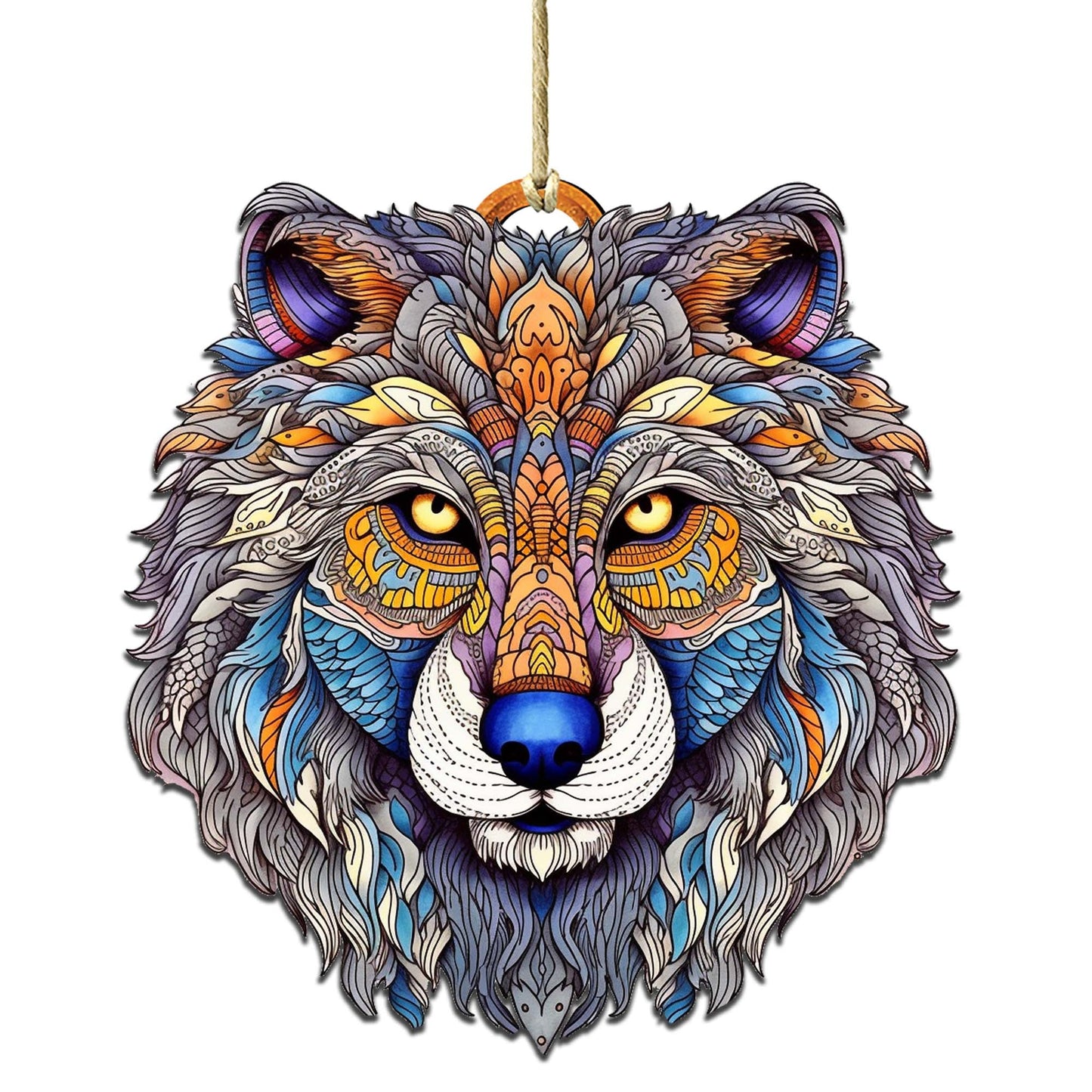 Ornamental Wolf Face Wooden Ornaments by G.Debrekht - Wildlife Holiday Decor - 8710125-2