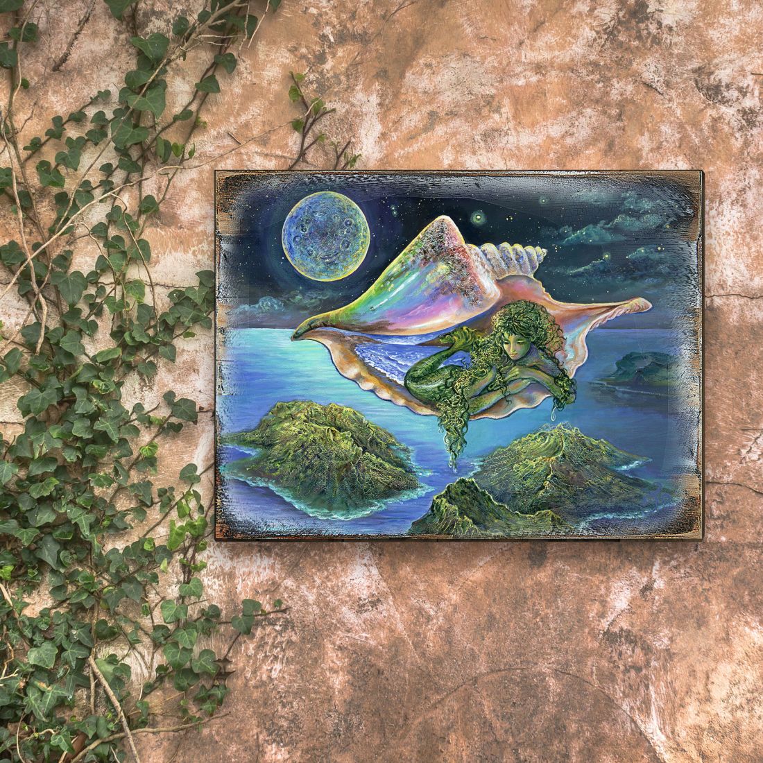 Sea View Fantasy Wooden Wall Art by Josephine Wall - Fantasy Decor - 852136-JW
