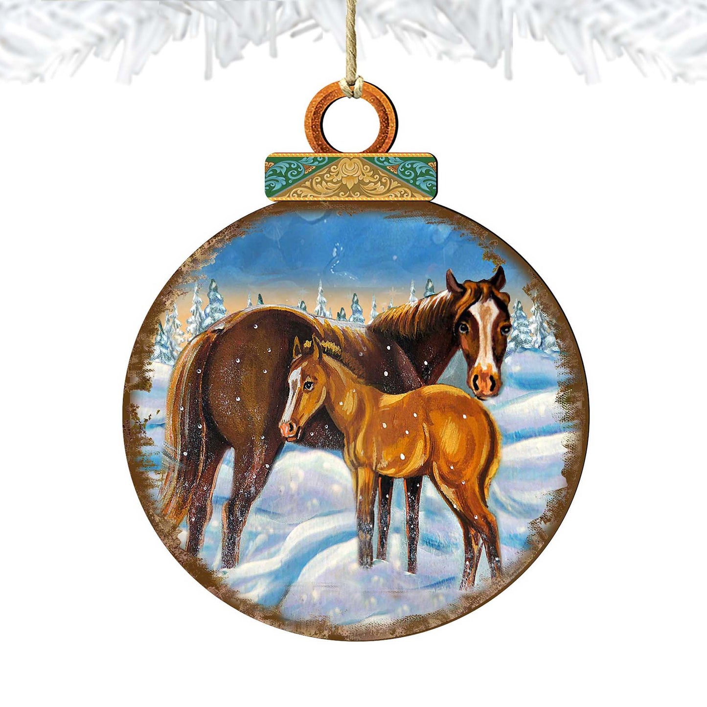 Horses Ball Wooden Ornaments by Nature Wonders - Wildlife Holiday Decor - 8025220