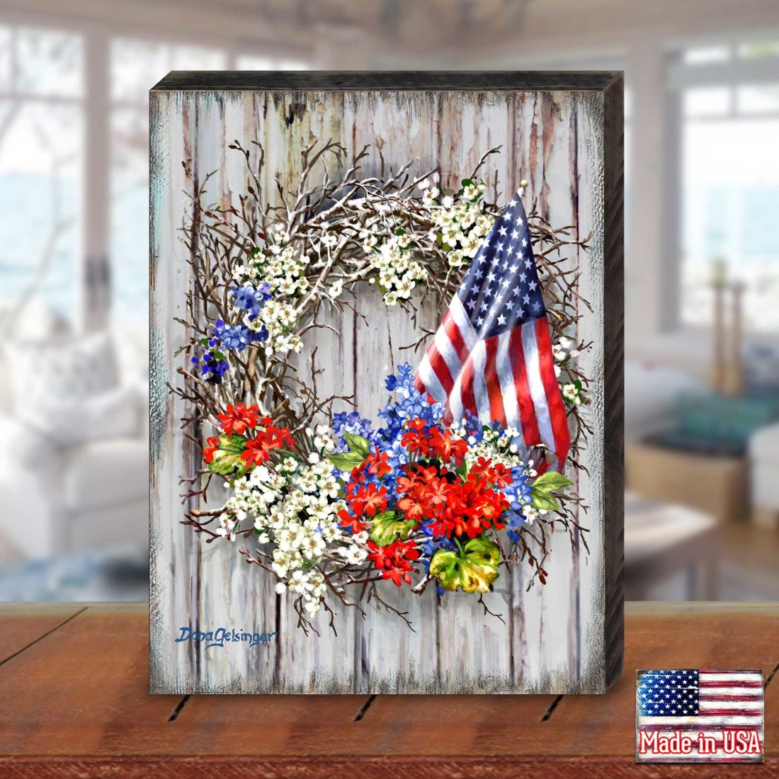 Patriotic American Wreath Wooden Wall Art by D. Gelsinger - American Patriotic Décor - 95609B-1716