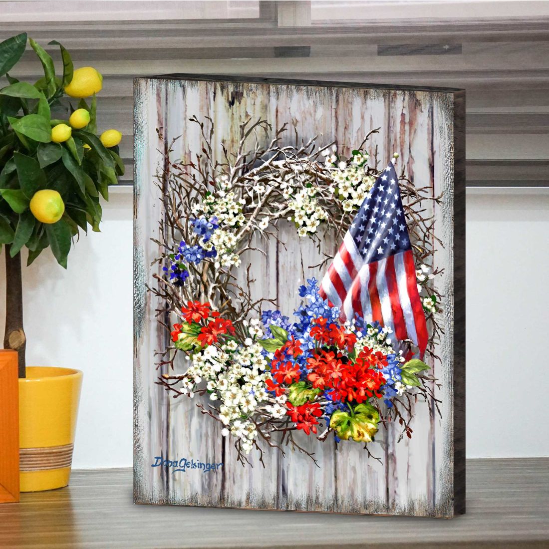Patriotic American Wreath Wooden Wall Art by D. Gelsinger - American Patriotic Décor - 95609B-1716