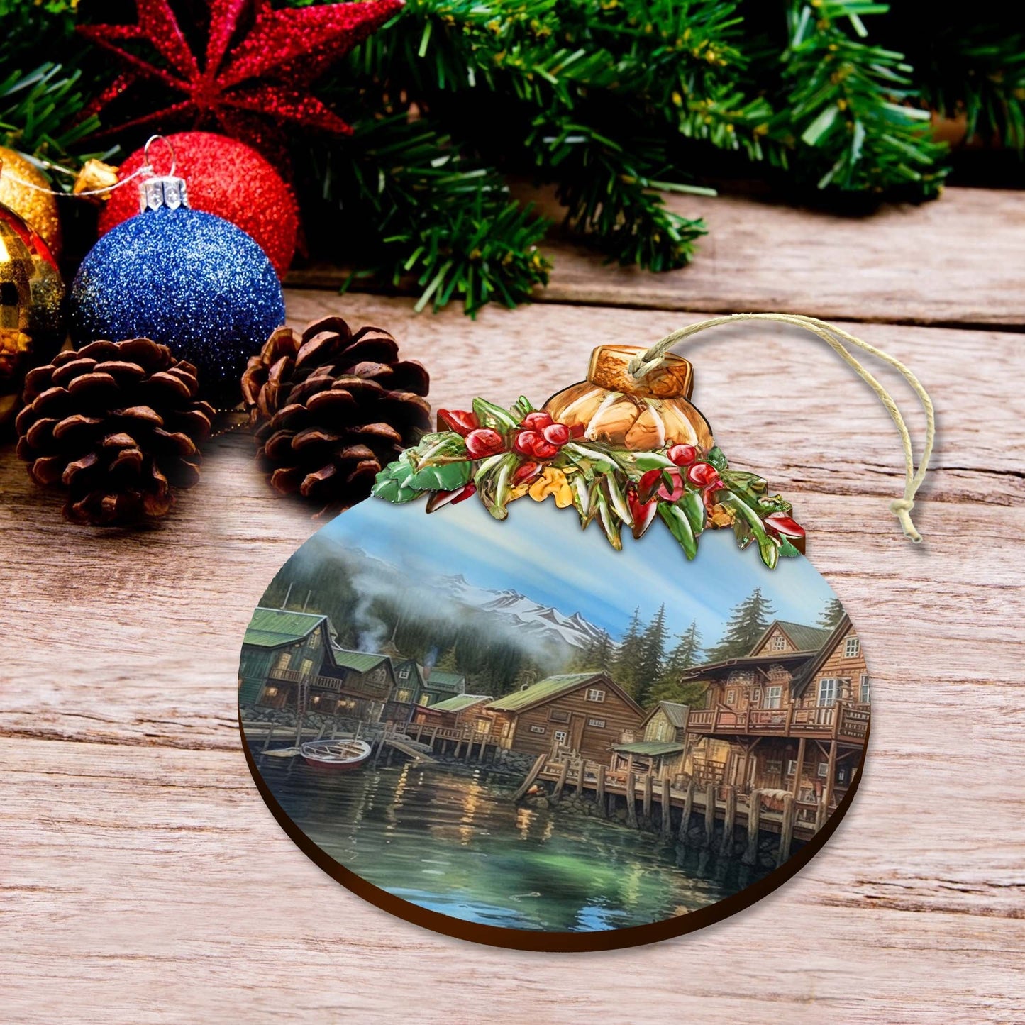 Frozen Peaks Homes Wooden Ornaments by G.Debrekht - Wildlife Holiday Decor - 870013