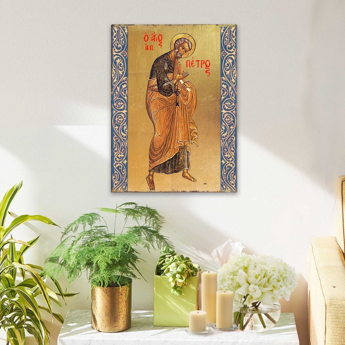 Saint Peter Wooden Gold Plated Religious Christian Sacred Icon - Inspirational Icon Decor - 85042
