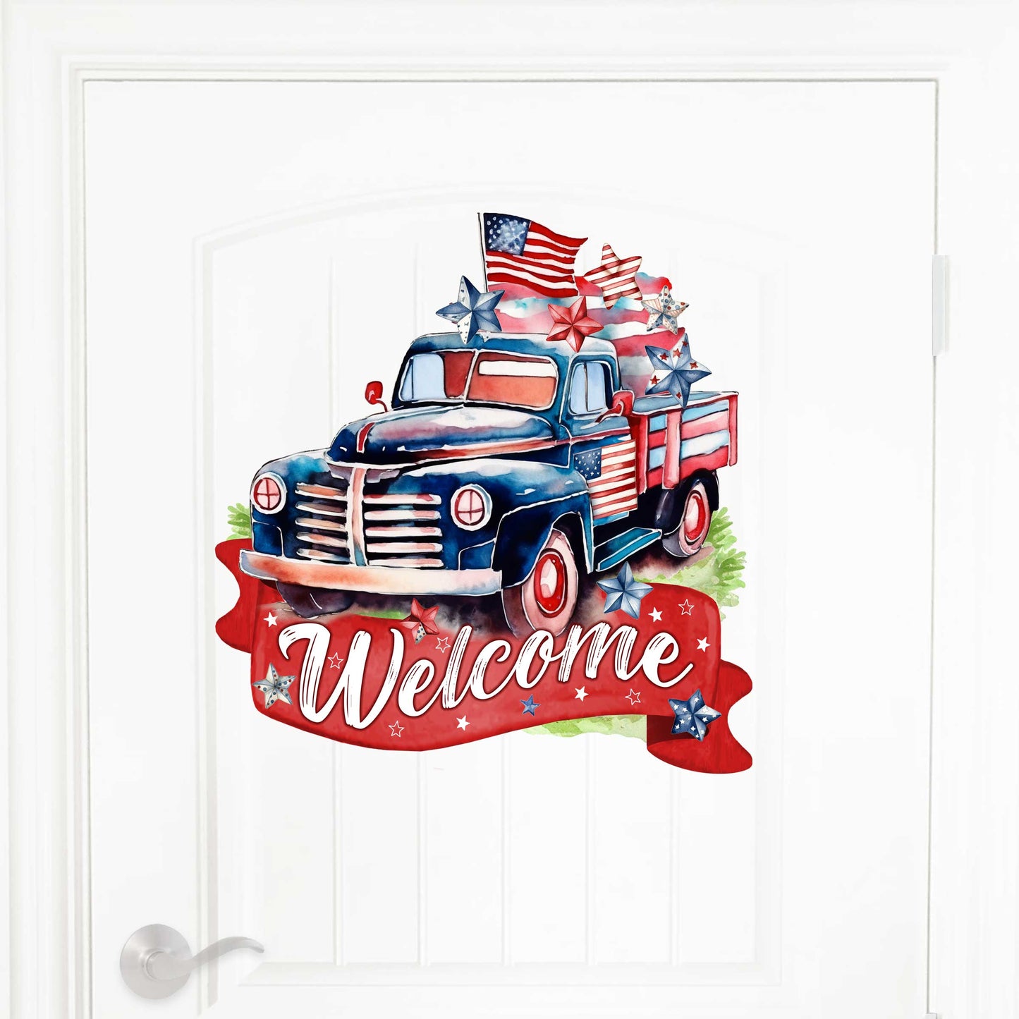 Front door welcome sign American Car United we stand Front porch Patriotic wreath Main entrance banner Red and White Welcome sign - Wooden front porch decor - 933108H
