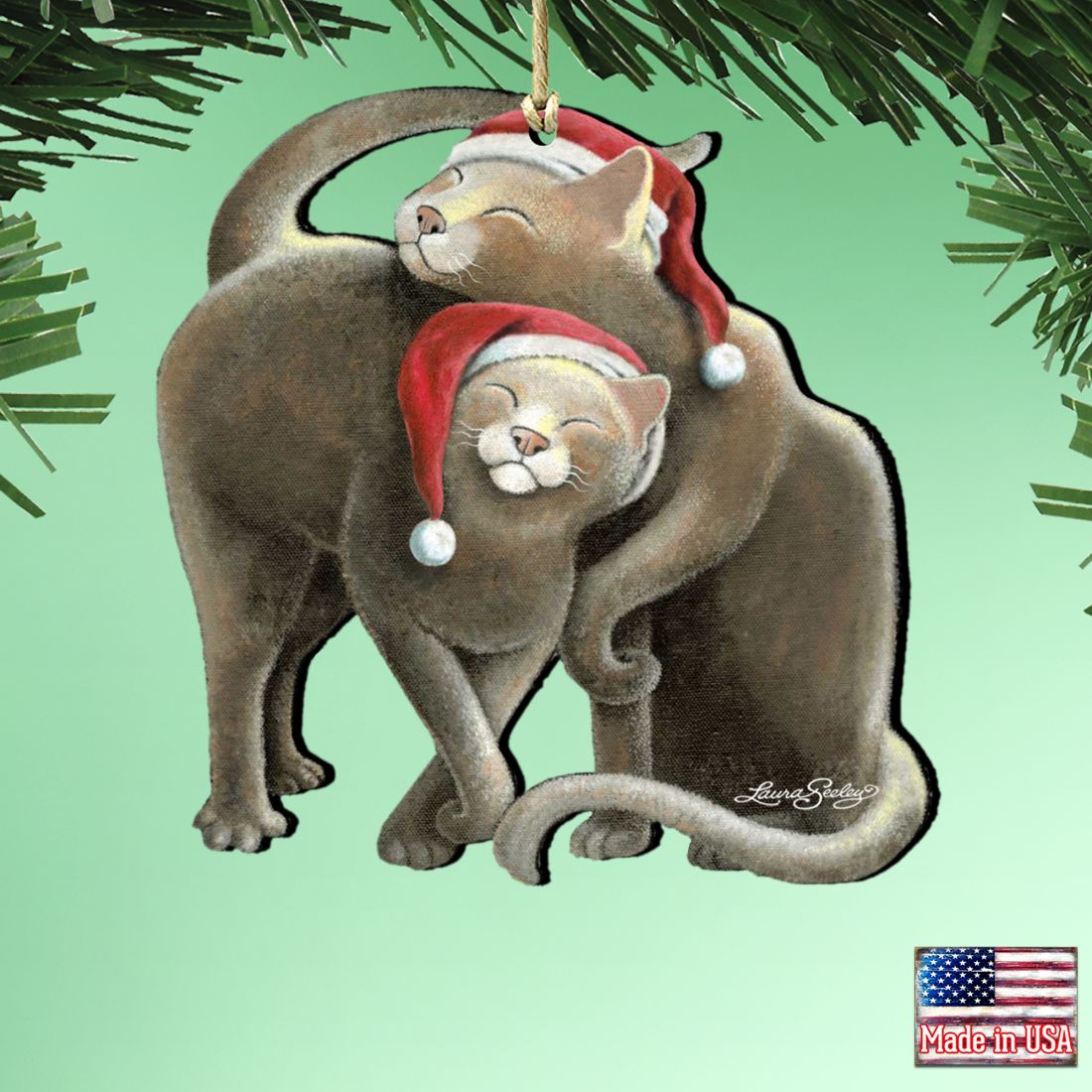 Star Cats Santa Wooden Ornaments by Laura Seeley - Pets Dog and Cats Decor - 8512068-LS