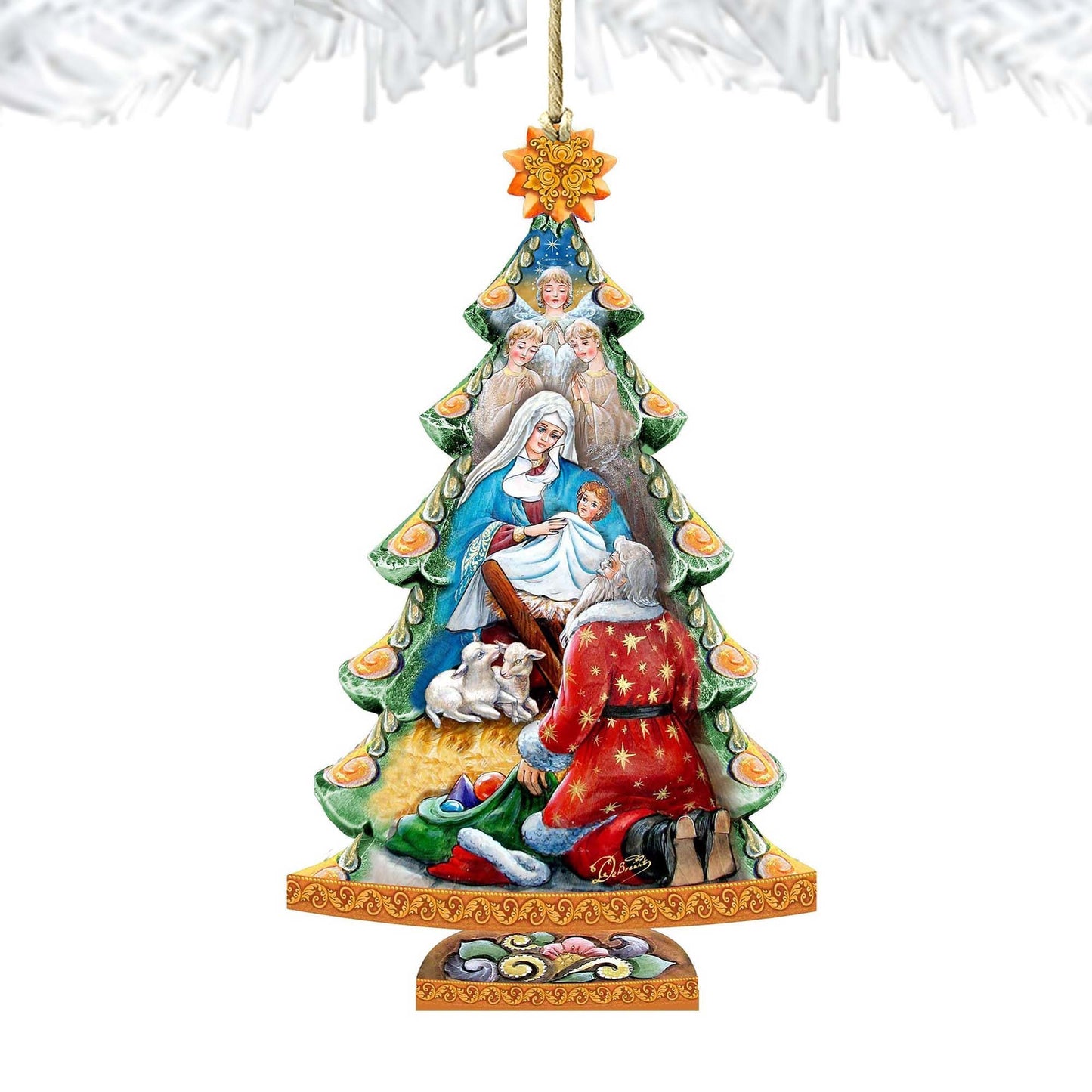 Adoration Nativity Tree Wood Ornaments Pair G. DeBrekht - Designocracy - 8128833-2