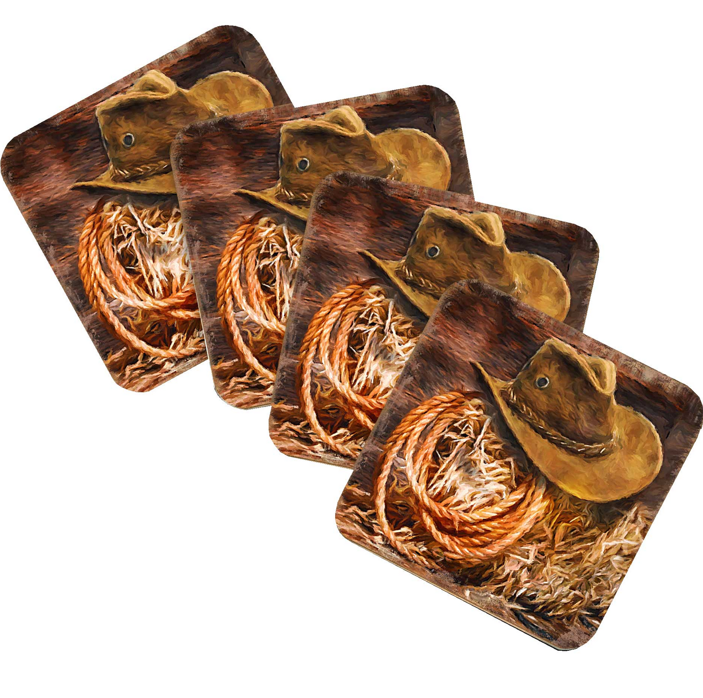 Cowboy Hat Wooden Cork Coasters Gift Set of 4 by Nature Wonders - Nature Wildlife Decor  - 95233C-S4