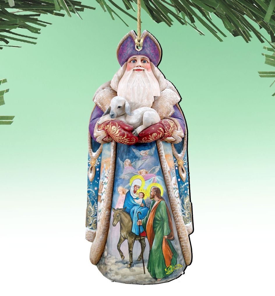 Santa and the Guardian Angels Wooden Ornaments by G. DeBrekht - Christmas Santa Snowman Decor - 811832