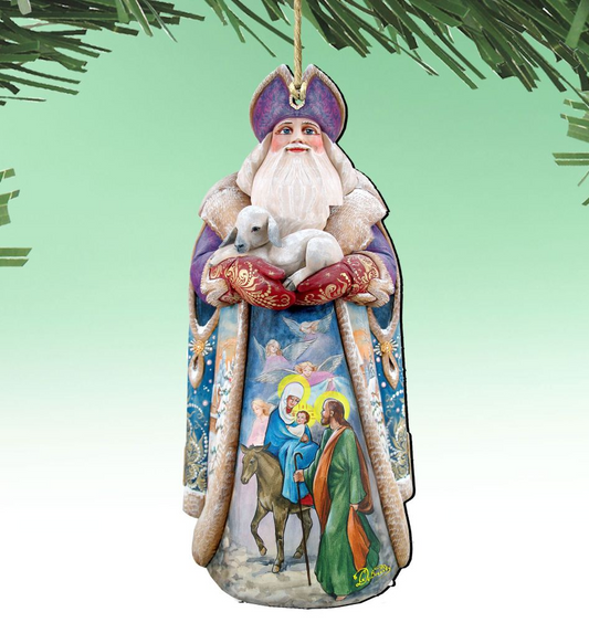 Santa and the Guardian Angels Wooden Ornaments by G. DeBrekht - Christmas Santa Snowman Decor - 811832