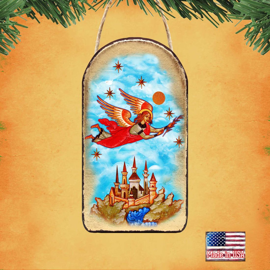 Watching Over Flying Angel Religious Christian Sacred Icon Ornament - Inspirational Icon Decor - 87034