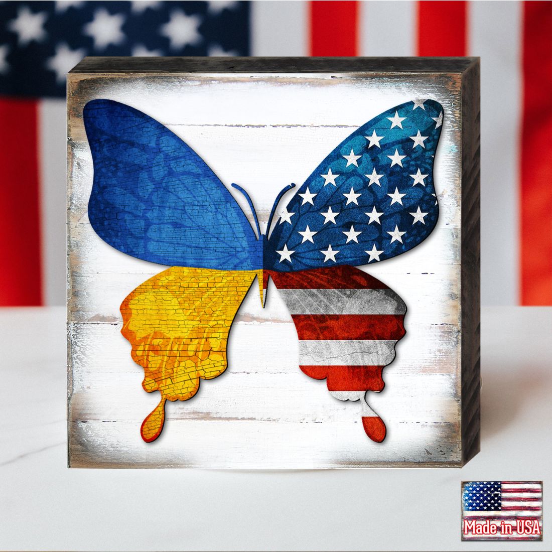 USA/Ukraine Butterfly Wooden Decor - American Patriotic Decor - 8187129B