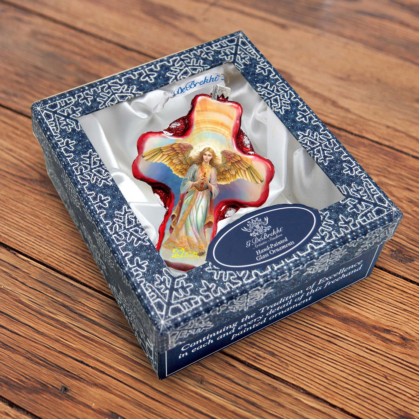 Angel Descending from Heaven Cross Glass Ornament by G. Debrekht - Nativity Holiday Decor - 758-025