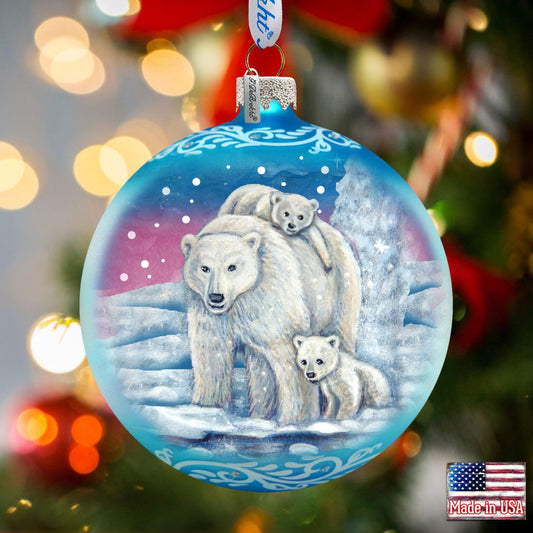 Polar Family Ball Glass Ornament by G. DeBrekht - Wildlife Holiday Decor - 73322