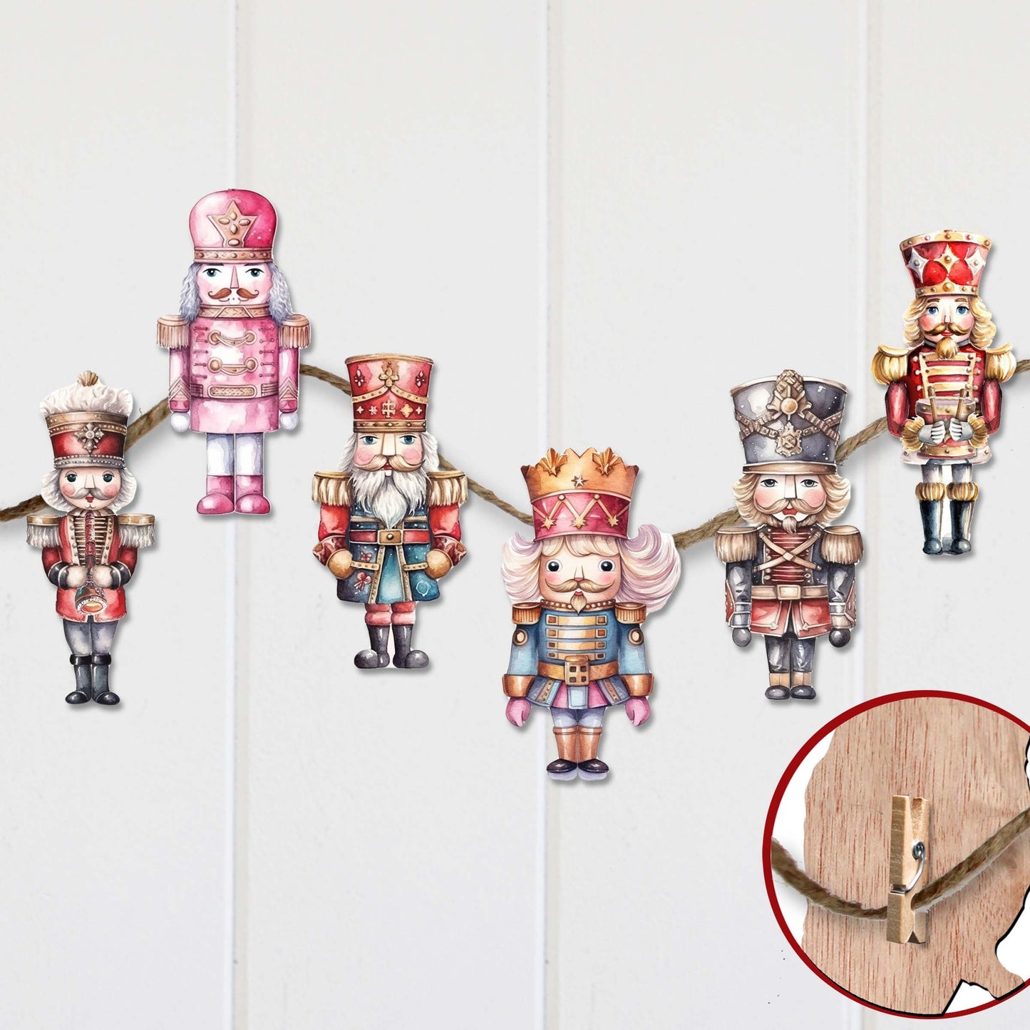 Nutcrackers Decorative Wooden Clip-on Ornaments of 6 by G. Debrekht - Christmas Decor - 8090008C-S6
