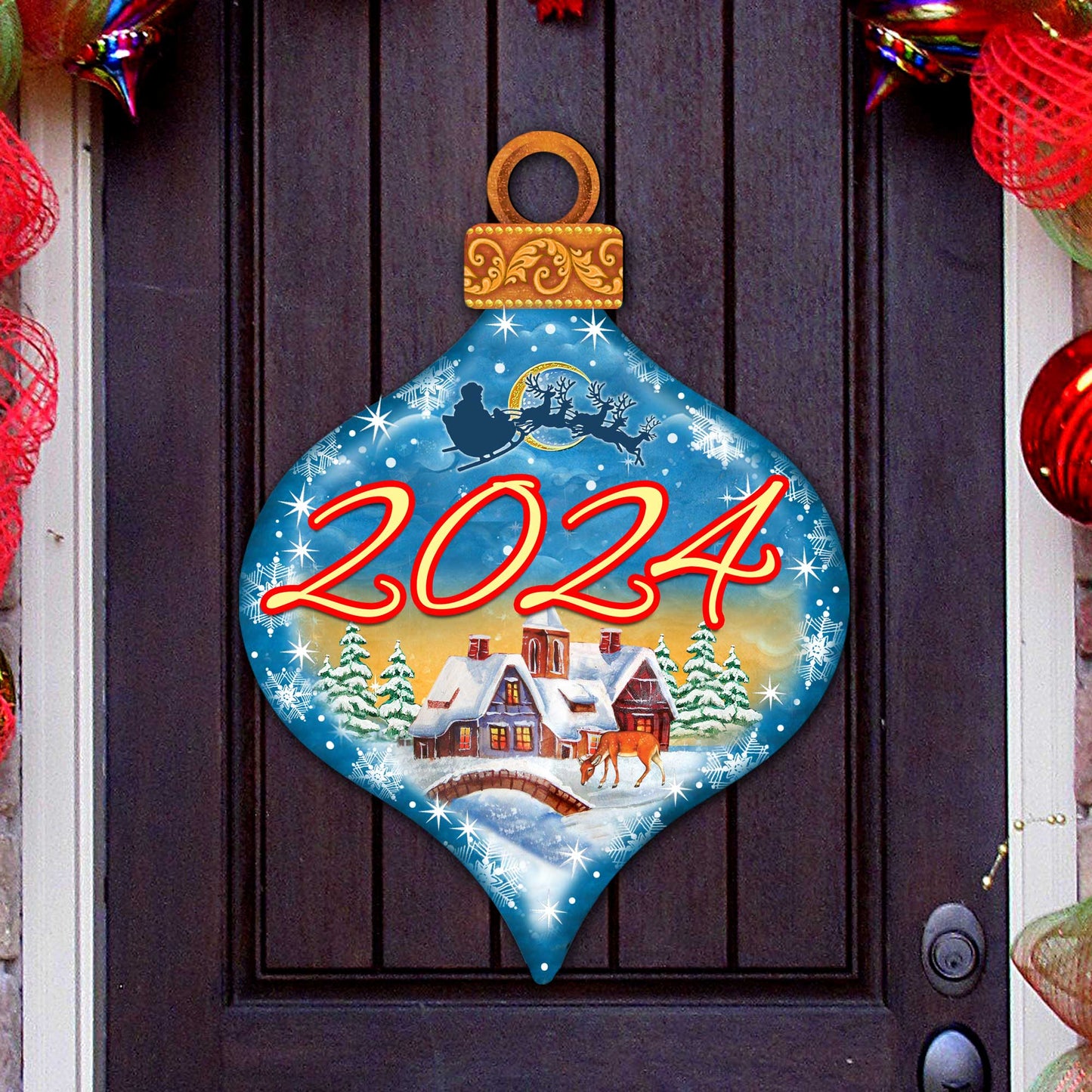 Dated Christmas Village Dated Door Decor by G. DeBrekht - Christmas Santa Snowman Decor - 8112182H-D