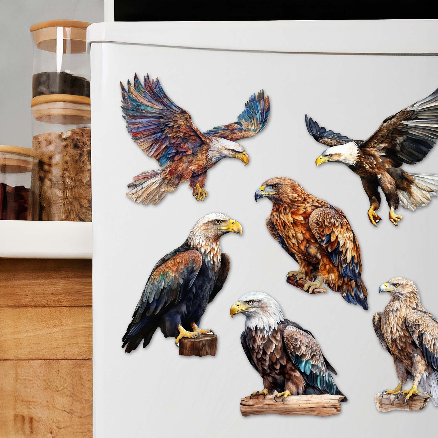 Eagle's Flight Decorative Wooden Magnets Set of 6 by G. Debrekht - Wildlife Decor - 8090101G-S6