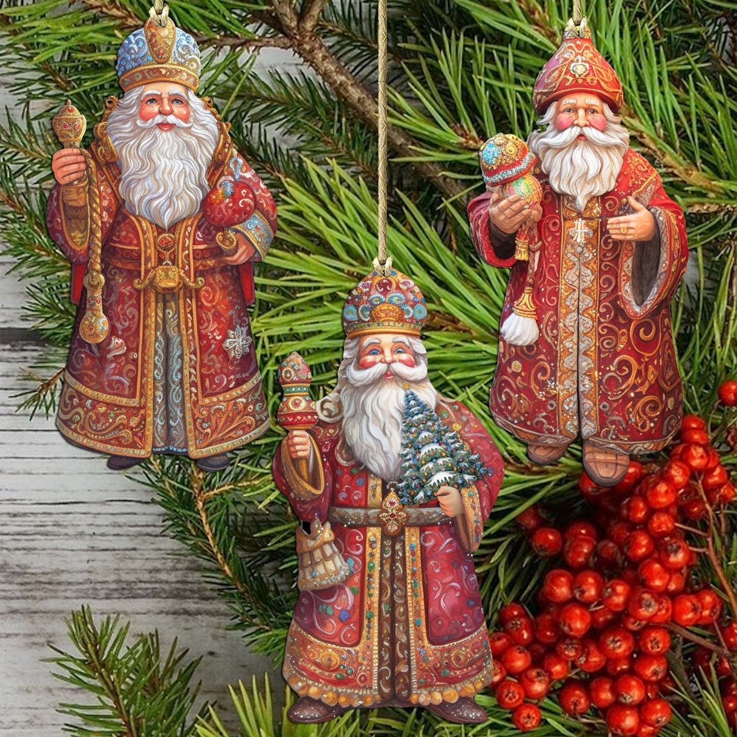 Santa Decorative Wooden Ornaments Set of 3 by G. Debrekht - Christmas Decor - 8091032-S3