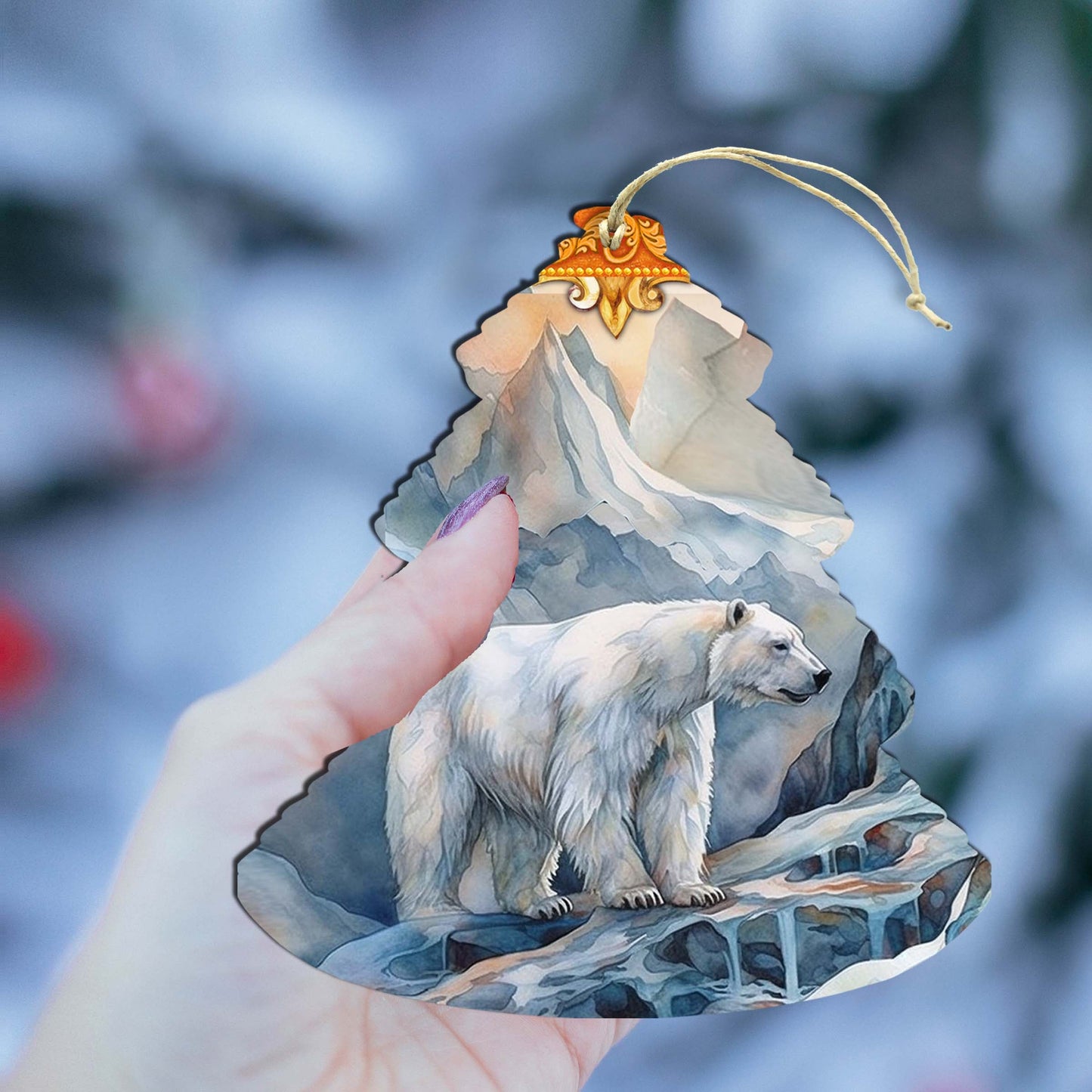 Frost Crest Polar Bear Tree Wooden Ornaments by G.Debrekht - Wildlife Holiday Decor - 870002