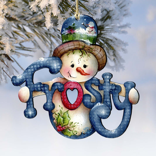Frosty Wooden Ornaments by Jamie Mills-Price - Christmas Santa Snowman Decor - 8457505