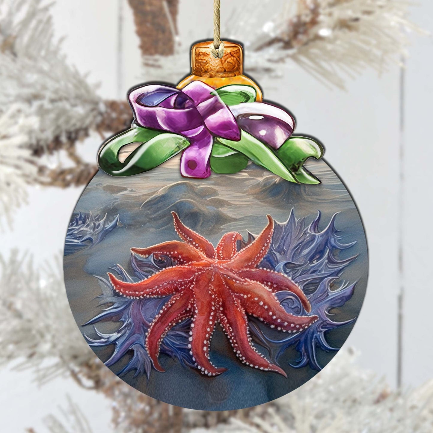 Sunflower Sea Star Bow Wooden Ornaments by G.Debrekht - Wildlife Holiday Decor - 870018