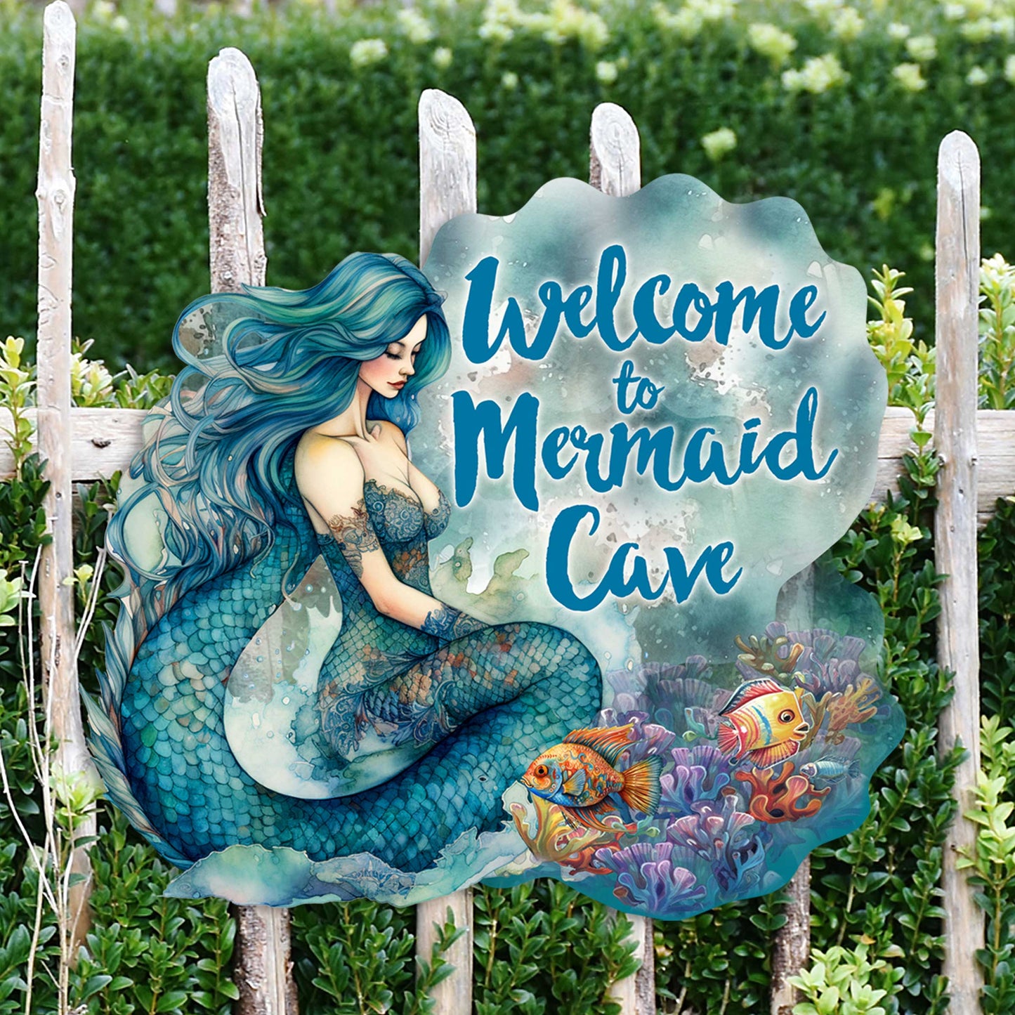 Welcome to Mermaid Cave - Front door welcome sign Main entrance banner Welcome sign - Wooden front porch decor - 933112H