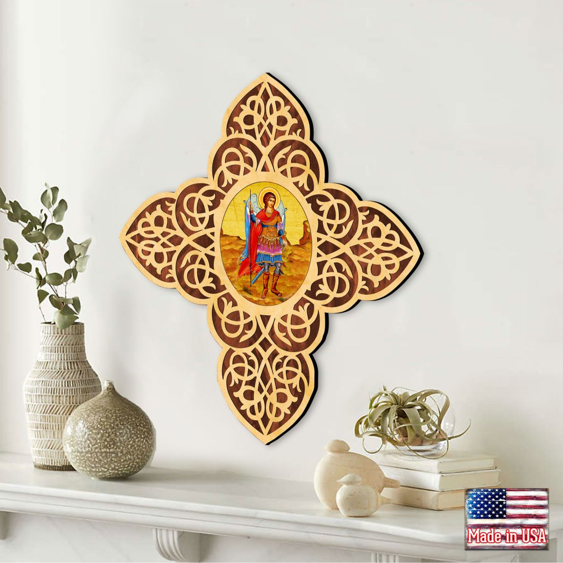 St. Michael the Archangel Filigree Wooden Cross by Museum Icons - Inspirational Icon Decor - 88422