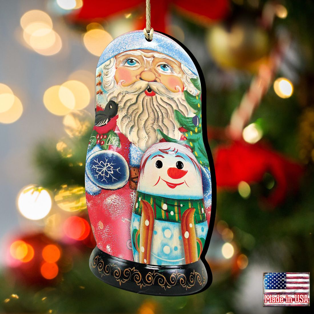 Santa Nesting Doll Wooden Ornaments by G. DeBrekht - Christmas Santa Snowman Decor - 8115142