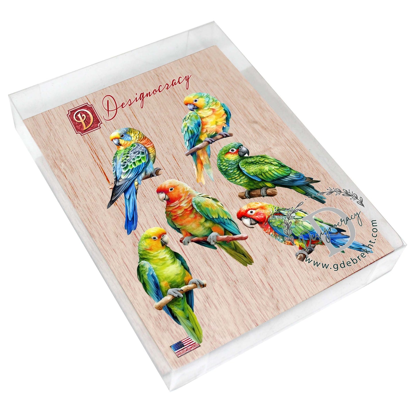 Parrots Decorative Wooden Magnets Set of 6 by G. Debrekht - Wildlife Decor - 8090013G-S6