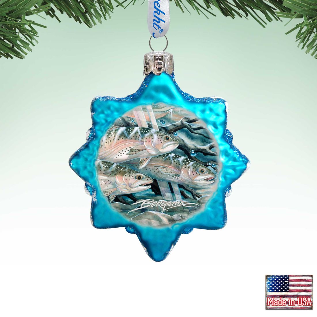 Catch the Rainbow Trout Mercury Glass Ornament by J. Bergsma - Wildlife Holiday Decor - 7783674-JB
