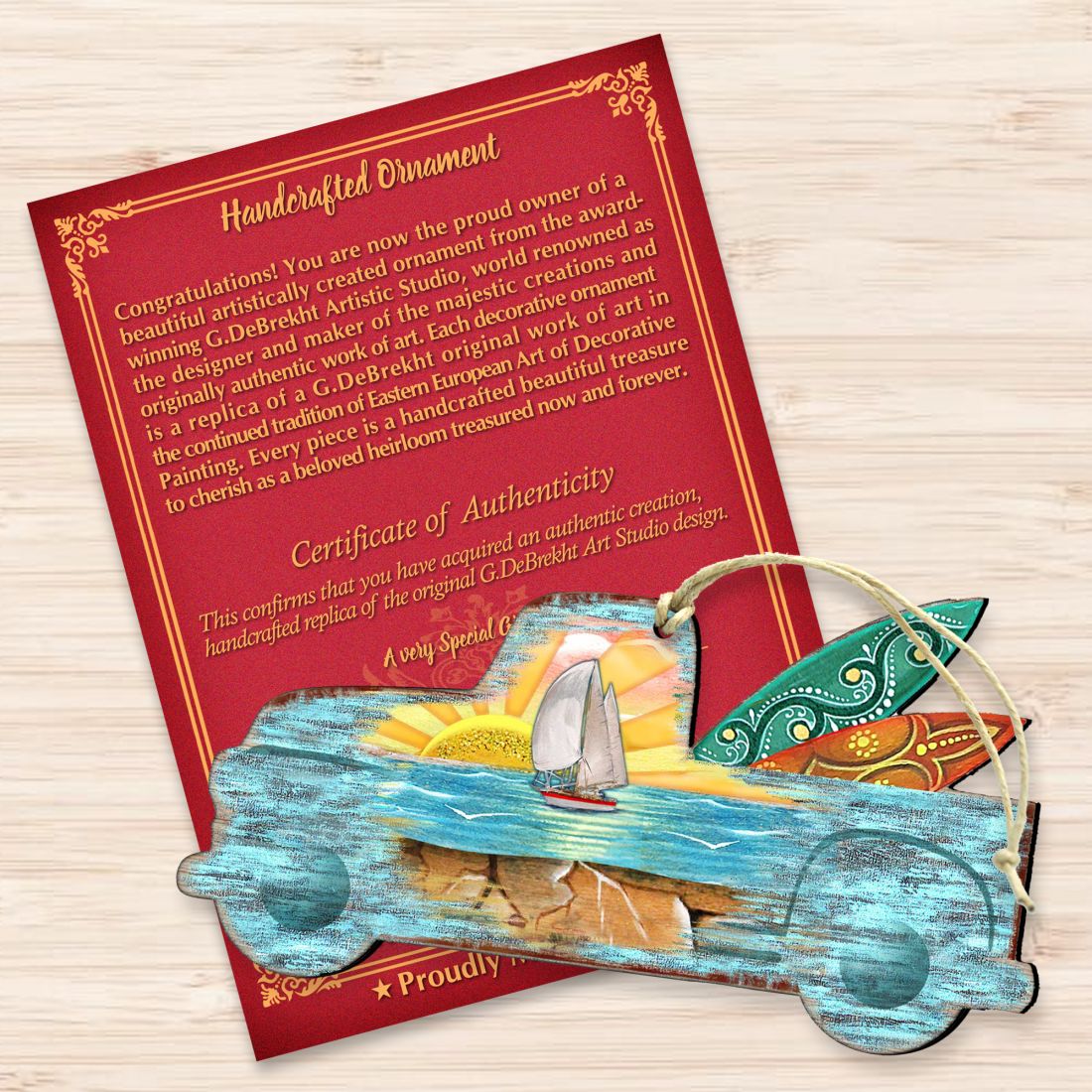 Surfer Truck Wooden Ornaments by G. DeBrekht - Coastal Holiday Decor - 8198554