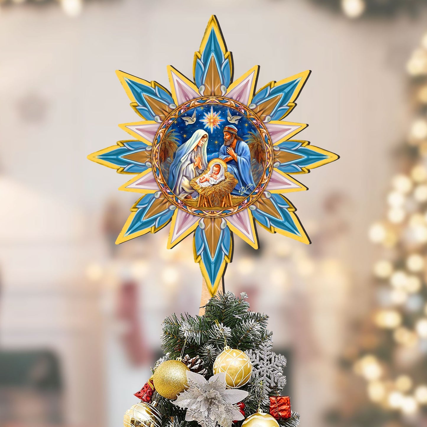 Nativity-themed Tree Topper Wooden Decor - Nativity Holiday Decor - Christmas Tree Topper