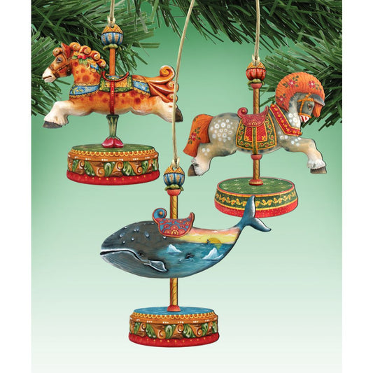 Carousel Wooden Ornaments Set of 3 by G. DeBrekht - Christmas Decor - 81000872S3