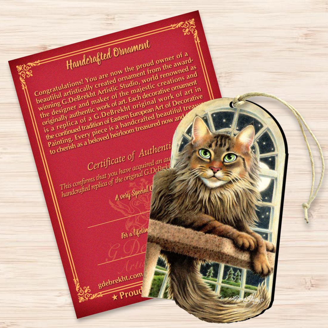 Stargazer Green Cat Wooden Ornaments by Laura Seeley - Pets Dog and Cats Decor - 8512070-LS