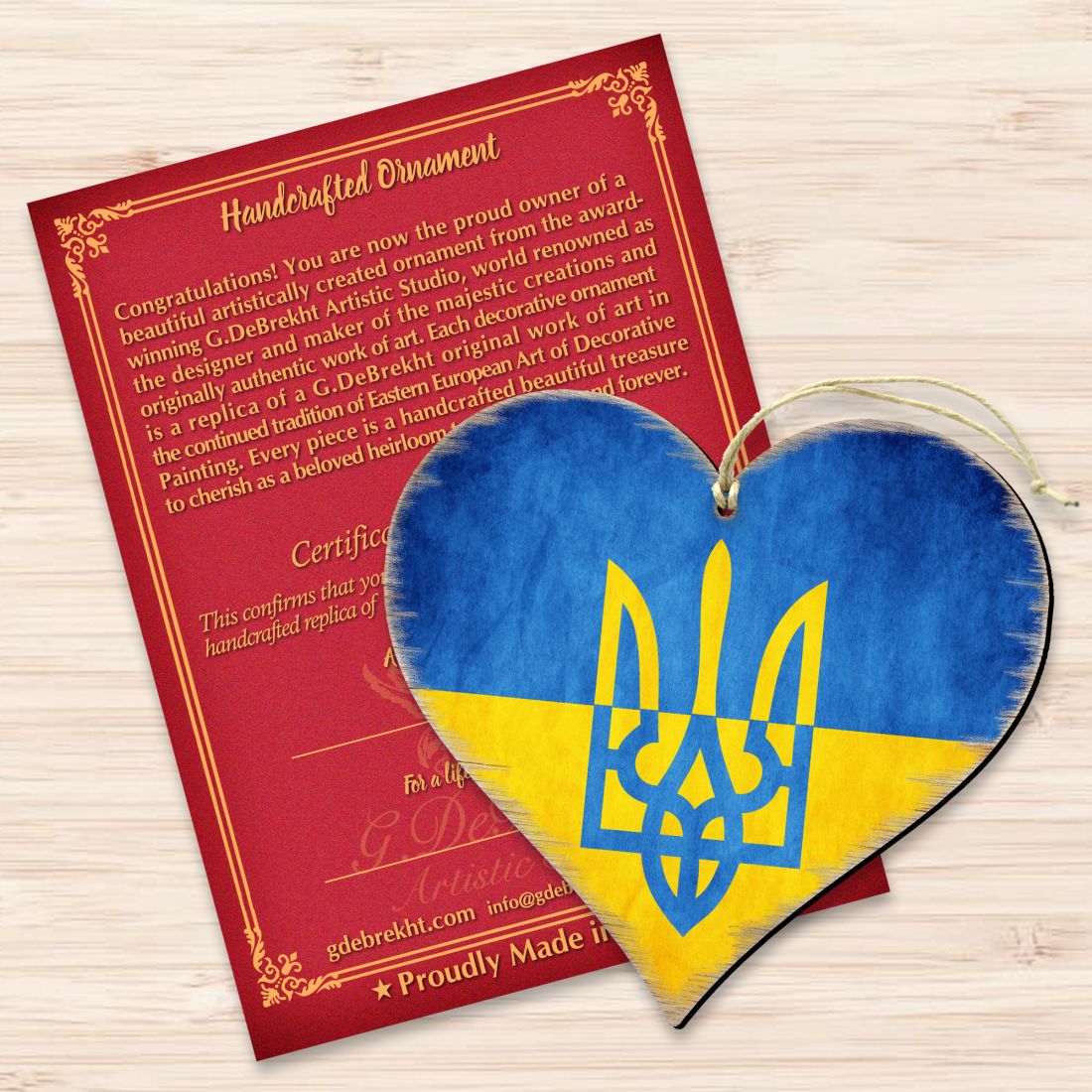 Ukrainian Flag with Trident Wooden Ornaments - International Decor - 8187123