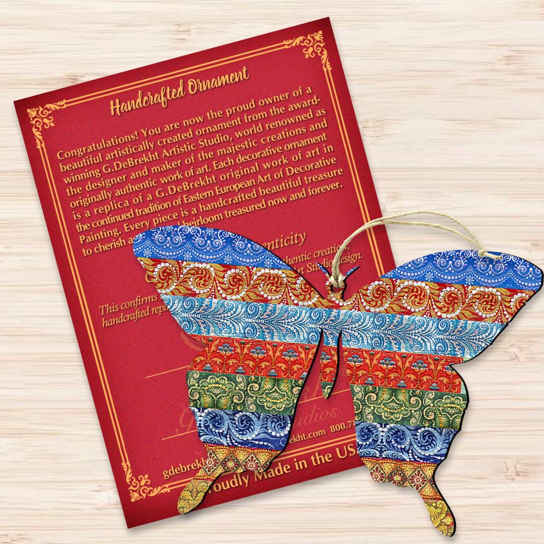 Quilted Butterfly Wooden Ornaments by G. DeBrekht - Easter Spring Decor - 8198718