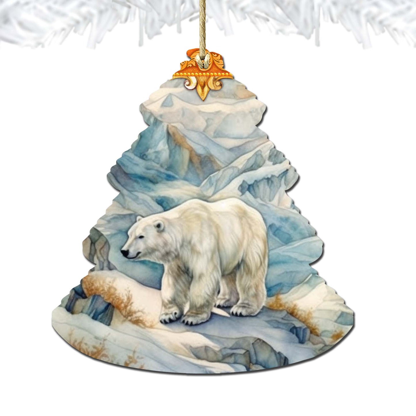 Arctic Glacier Polar Bear Tree Wooden Ornaments by G.Debrekht - Wildlife Holiday Decor - 870011