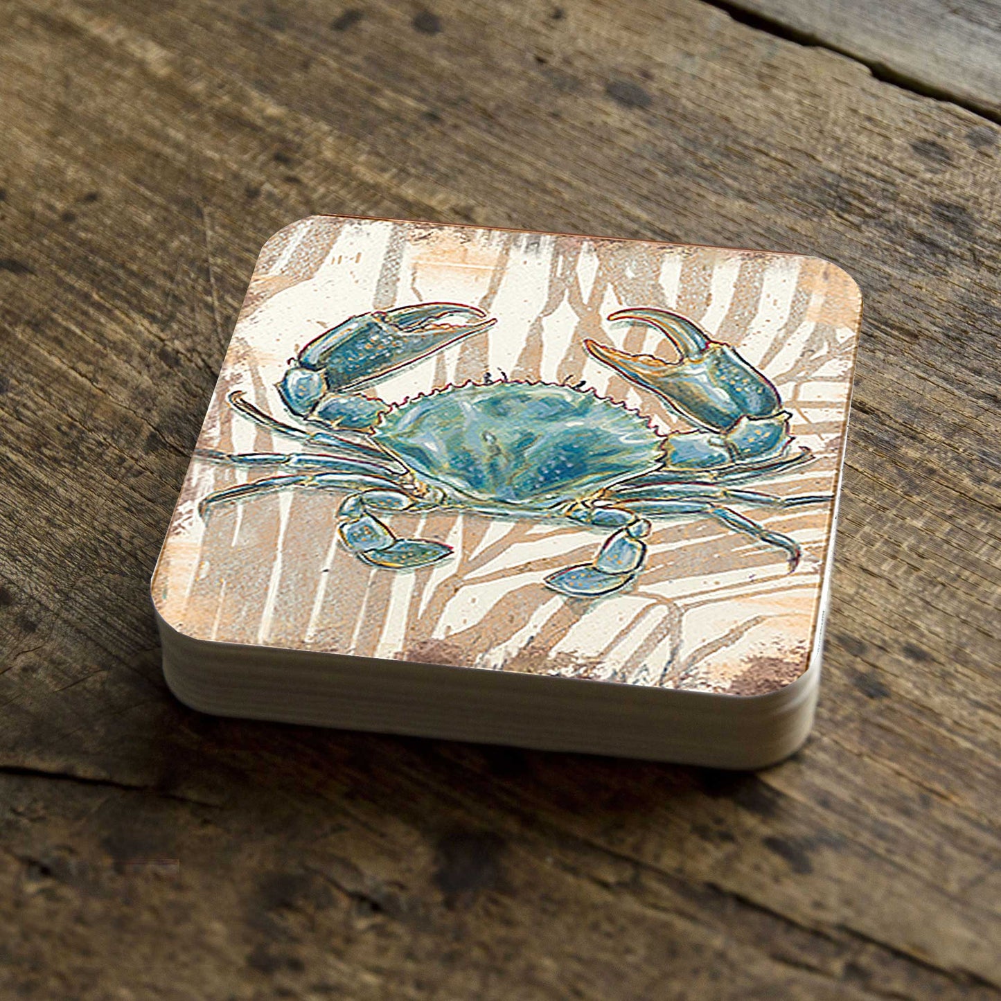 Crab  Wooden Cork Coastal Coasters Gift Set of 4 by Nature Wonders - 95224-2C-S4