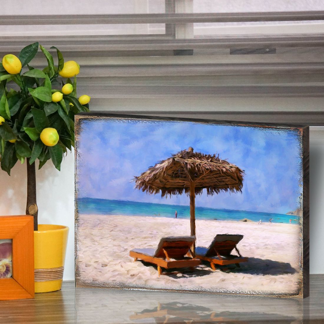 Sonny Beach Chairs Wooden Coastal Wall Art by Nature Wonders - Coastal Sea-Life Decor - 95319B