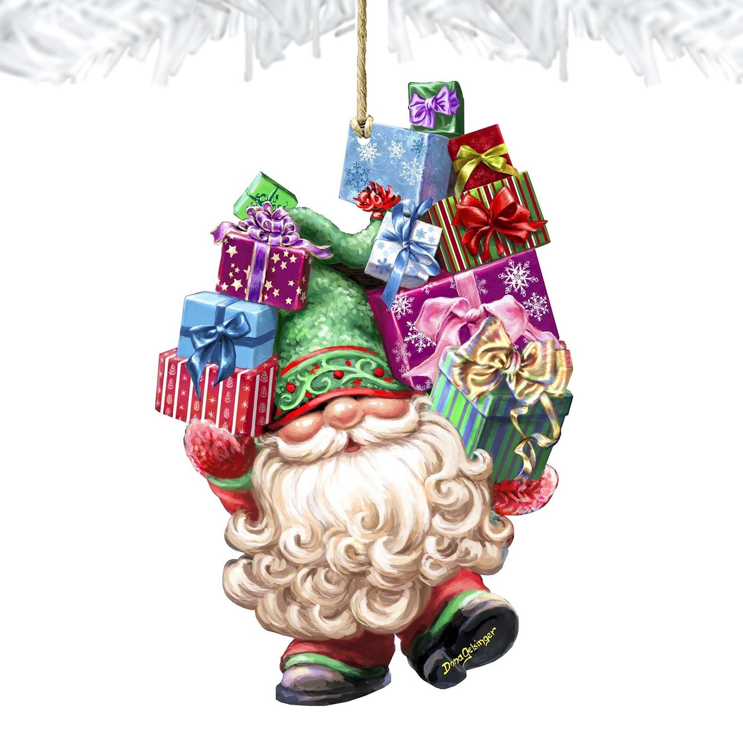 Gift Giver Gnome Dwarf Wreath Wooden Ornaments by Gelsinger - Christmas Decor - 8161054-DG