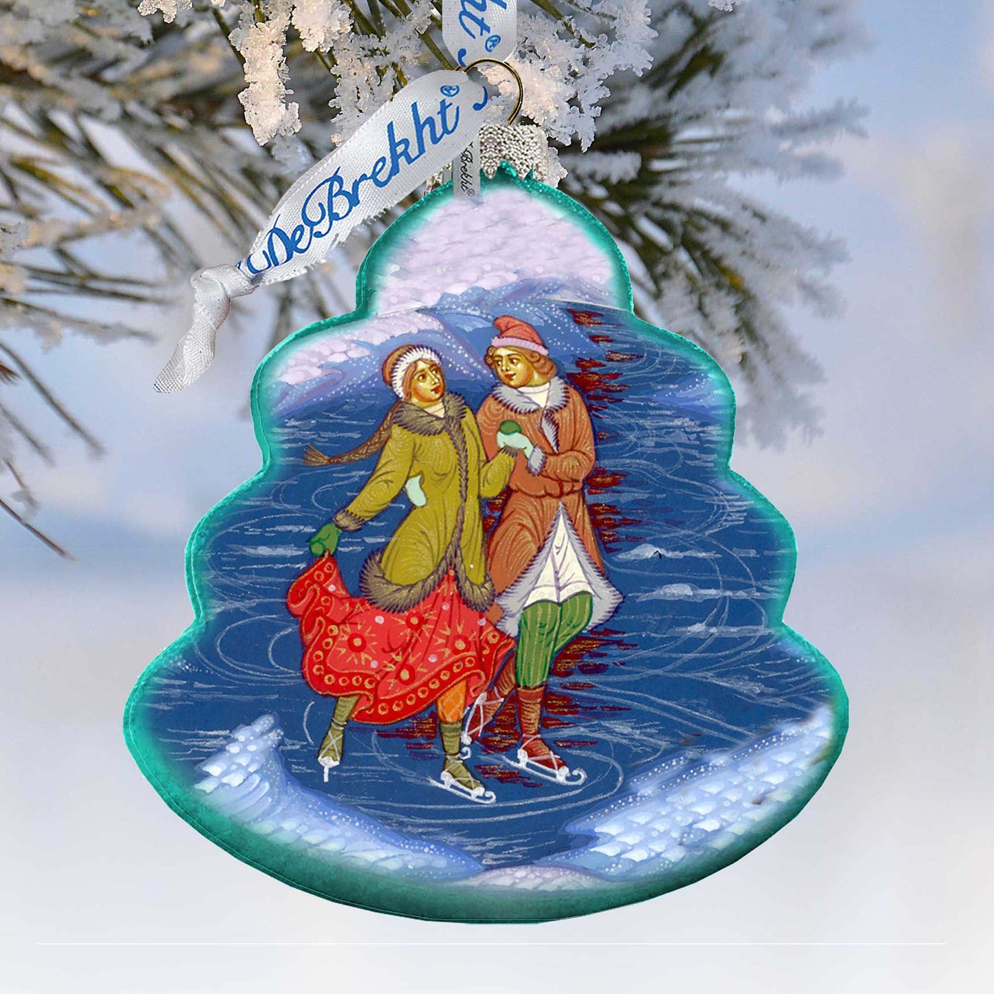 Palekh Skating Couple Glass Ornament by G. DeBrekht - Christmas Decor - 762-022