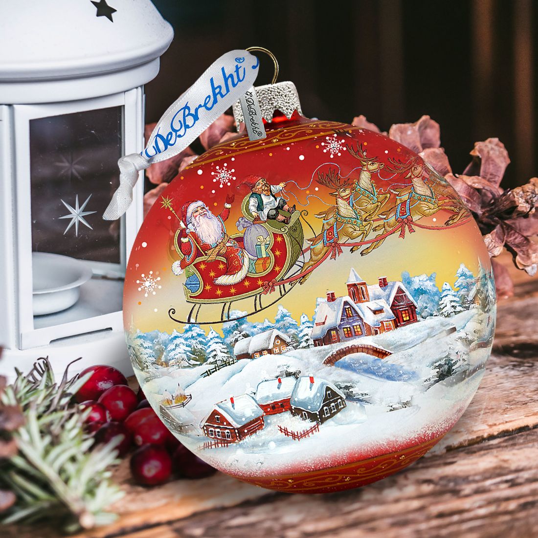 Up-Up and Away Red Glass Ornament Limited Edition by G. DeBrekht - Christmas Santa Snowman Decor - 73842R